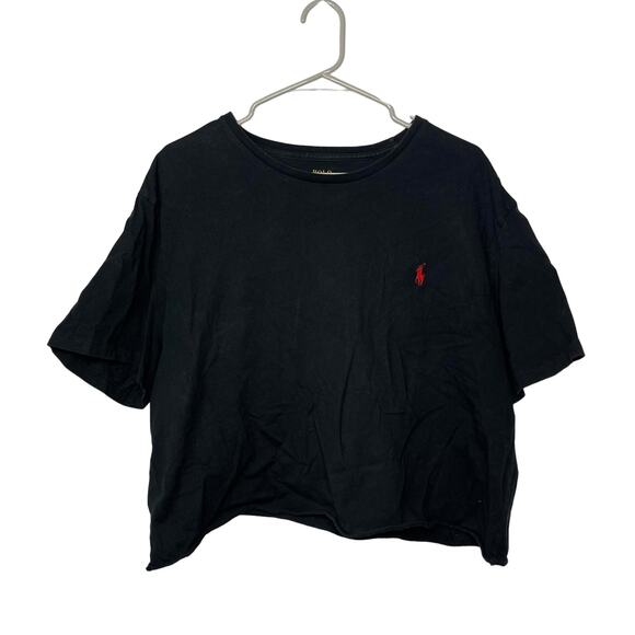 POLO Ralph Lauren t-shirt tee shirt top women's XL cropped length black FLAW* - Picture 1 of 14